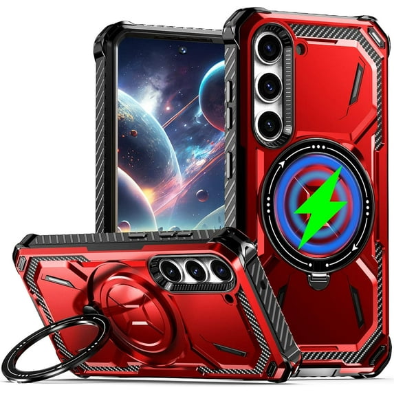 case for Samsung Galaxy S23+ Plus Case Compatible for Magsafe, Ultimate Protection Armor with Ring Holder Fit for Magsafe Wireless Charger Phone Case for Samsung Galaxy S23 Plus HJJ Red