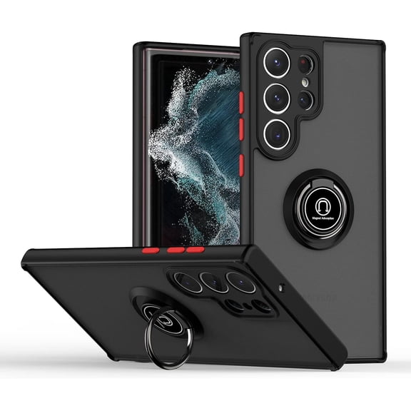 case for Samsung Galaxy S23 Plus Phone case, with Metal Ring and Built-in Iron Plate, Heavy Enough to Reach Military Level, Better Protect Your Mobile Phone (Black+Red)