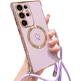 thumbnail image 1 of case for Samsung Galaxy S23 Ultra Case Compatible with Magsafe S23 Ultra Phone Case for Women Cute Heart Removable Adjustable Shoulder Strap Lanyard Crossbody Galaxy S23 Ultra Case 6.8” (Light Purple), 1 of 10