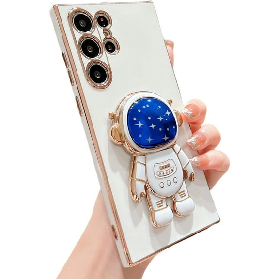 case for Samsung Galaxy S23 Ultra Case, Cute Galaxy S23 Ultra Case with 3D Astronaut Holder S23 Ultra Astronaut Case for Women Girls Soft Full Camera Lens Protection Shockproof Alien Case 6.8” (White)