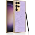 thumbnail image 1 of case for Samsung Galaxy S23 Ultra Case Electroplated Leather Soft Shell [Lens Protection] Samsung S23 Ultra Case Slim TPU Cover & Support Wireless Charging for Galaxy S23 Ultra, Purple, 1 of 8