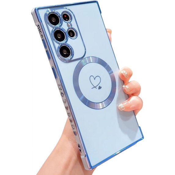 case for Samsung Galaxy S23 Ultra Magnetic Case, Compatible with MagSafe, S23 Ultra Case Cute for Women Shockproof Full Camera Lens Protection Soft Galaxy S23 Ultra Heart Cases 6.8”(Blue)