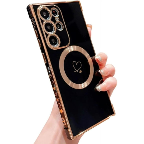 case for Samsung Galaxy S23 Ultra Magnetic Case, Compatible with MagSafe, S23 Ultra Case Cute for Women Shockproof Full Camera Lens Protection Soft Galaxy S23 Ultra Heart Cases 6.8”(Black)