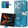 thumbnail image 1 of case for Samsung Galaxy Z Fold3 5G Wallet Case,Kawaii 3D Butterfly Embossing Slim Flip PU Leather with Magnetic Closure Credit Card Slots Holder Phone Cover for Samsung Galaxy Z Fold 3 Rhinestone Blue, 1 of 14
