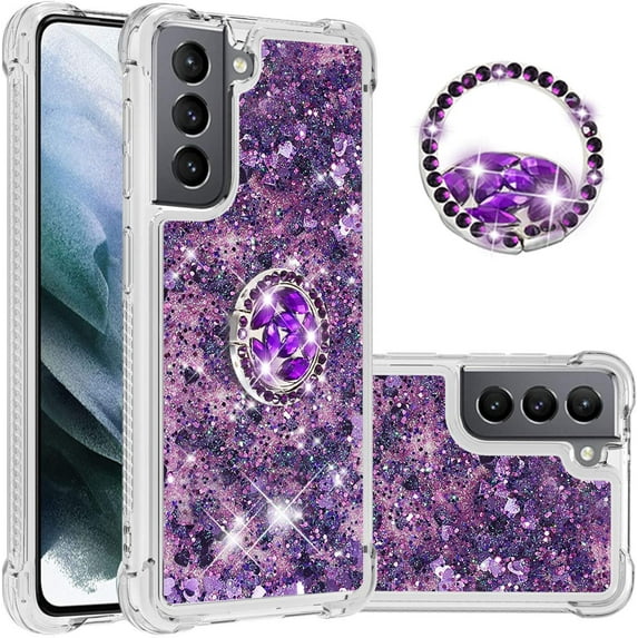 case for Samsung S21 Plus 5G 6.7" Case,Creativity Clear Quicksand Glitter Flowing Liquid Floating Soft TPU Case w/Stand Bling Diamond Sparkle Phone Cover for Samsung S21 Plus 6.7" Purple