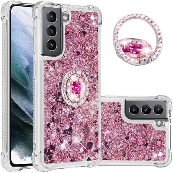 case for Samsung S21 Plus 5G 6.7" Case,Creativity Clear Quicksand Glitter Flowing Liquid Floating Soft TPU Case w/Stand Bling Diamond Sparkle Phone Cover for Samsung S21 Plus 6.7" Rose Gold