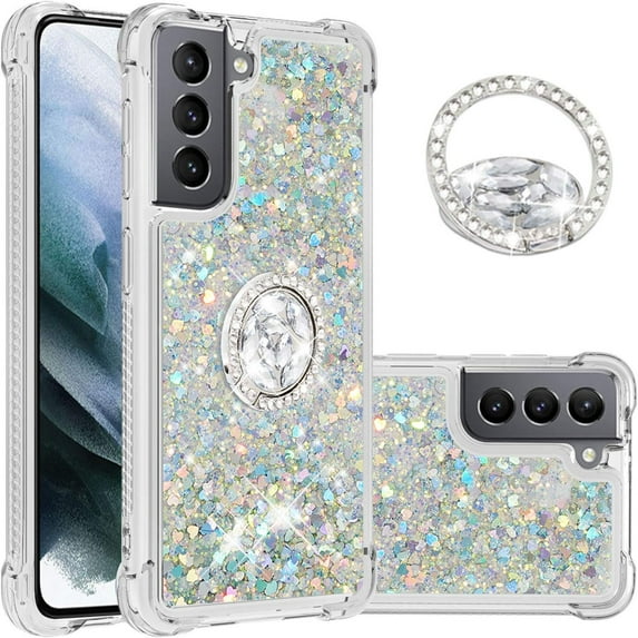 case for Samsung S21 Plus 5G 6.7" Case,Creativity Clear Quicksand Glitter Flowing Liquid Floating Soft TPU Case w/Stand Bling Diamond Sparkle Phone Cover for Samsung S21 Plus 6.7" Silver