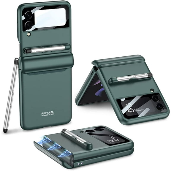 case for Samsung Z Flip 3 Case with Hinge Protection, Galaxy Z Flip 3 Case Comes with A Capacitance Pen, Flip 3 Case with A Small Screen Protective Film for Samsung Galaxy Z Flip 3 5G, Green