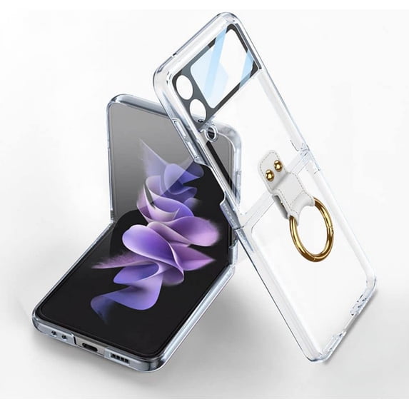 case for Samsung Z Flip 4 Case with Ring, Galaxy Z Flip 4 Case with Screen Protector Electroplating Border Design Protective Cover for Samsung Galaxy Z Flip 4 5G, Crystal
