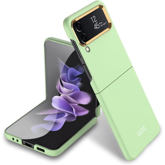 case for Samsung Z Flip 4 Case, Ultra-Thin Folding Shell Galaxy Z Flip 4 Case Electroplated Metal Lens Frame All-Inclusive Protection Case for Samsung Galaxy Z Flip 4 5G, Temperamental Matcha Green