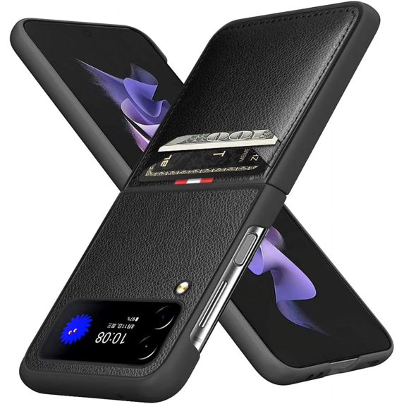 case for Samsung Z Flip 4 Case Wallet, Galaxy Z Flip 4 Case with Leather Wallet Card Holder Lychee Pattern Phone Case Compatible with Samsung Galaxy Z Flip 4 5G, Black