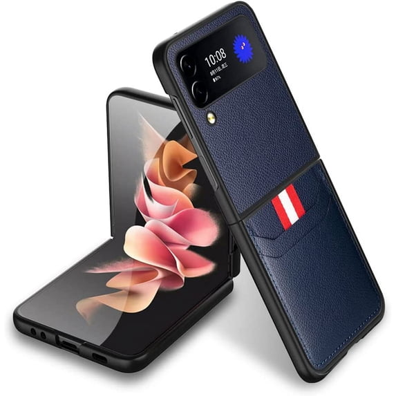 case for Samsung Z Flip 4 Case Wallet, Galaxy Z Flip 4 Case with Leather Wallet Card Holder Lychee Pattern Phone Case Compatible with Samsung Galaxy Z Flip 4 5G, Blue