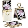 thumbnail image 1 of case for Samsung Z Flip 5 Case Clear with Hinge Protection & Ring Holder Small Screen Magnetic All-Inclusive Shockproof Cover for Galaxy Z Flip 5 Case Clear, Gold, 1 of 9