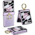thumbnail image 1 of case for Samsung Z Flip 5 Case Clear with Hinge Protection & Ring Holder Small Screen Magnetic All-Inclusive Shockproof Cover for Galaxy Z Flip 5 Case Clear, Purple, 1 of 9