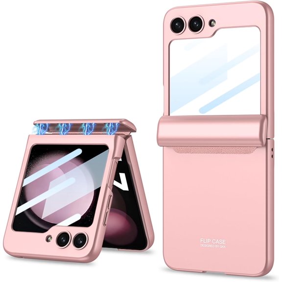 case for Samsung Z Flip 5 Case, Galaxy Z Flip 5 Case with Hinge Protection Samsung Flip 5 Case with Screen Protector Compatible with Samsung Galaxy Z Flip 5, Pink