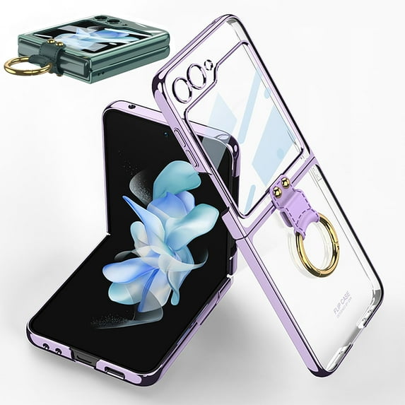 case for Samsung Z Flip 5 Case with Ring, Galaxy Z Flip 5 Case with Screen Protector Electroplating Border Design Protective Cover for Samsung Galaxy Z Flip 5, Lavender