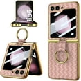 thumbnail image 1 of case for Samsung Z Flip 5 Case with Ring, Galaxy Z Flip 5 Case with Ring, Weave Fabric Business Style Protective Case Designed Samsung Galaxy Z Flip 5 Case, Sweet Pink Color, 1 of 14