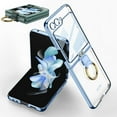 thumbnail image 1 of case for Samsung Z Flip 5 Case with Ring, Galaxy Z Flip 5 Case with Screen Protector Electroplating Border Design Protective Cover for Samsung Galaxy Z Flip 5, Clear Blue, 1 of 9