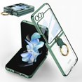 thumbnail image 1 of case for Samsung Z Flip 5 Case with Ring, Galaxy Z Flip 5 Case with Screen Protector Electroplating Border Design Protective Cover for Samsung Galaxy Z Flip 5, Dark Green, 1 of 7