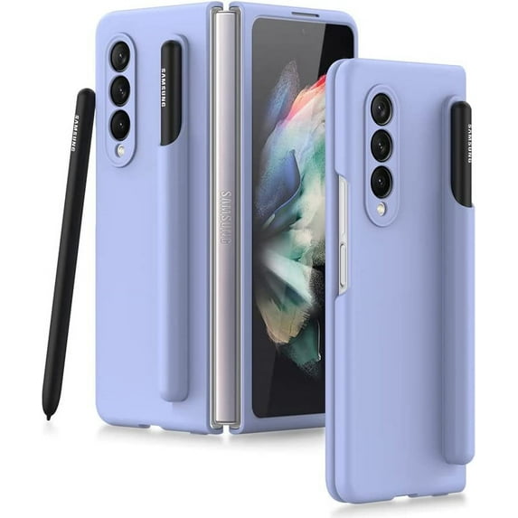case for Samsung Z Fold 3 Case with Pen Holder, Galaxy Z Fold 3 Silicone Case, Slide Rail Type Removable Pen Cover Protective Cover for Samsung Galaxy Z Fold 3 Case, Lavender