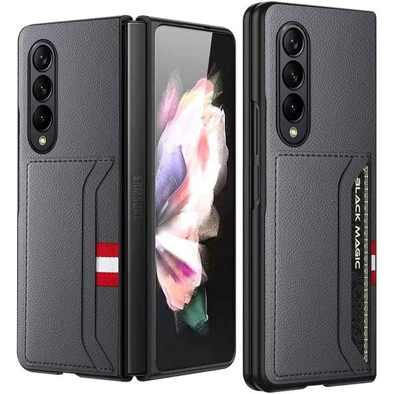 case for Samsung Z Fold 4 Case Wallet, Galaxy Z Fold 4 Case with Leather Wallet Card Holder Lychee Pattern Phone Case Compatible with Samsung Galaxy Z Fold 4 5G, Grey