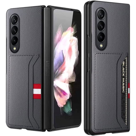 case for Samsung Z Fold 4 Case Wallet, Galaxy Z Fold 4 Case with Leather Wallet Card Holder Lychee Pattern Phone Case Compatible with Samsung Galaxy Z Fold 4 5G, Grey