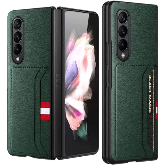 case for Samsung Z Fold 4 Case Wallet, Galaxy Z Fold 4 Case with Leather Wallet Card Holder Lychee Pattern Phone Case Compatible with Samsung Galaxy Z Fold 4 5G, Green