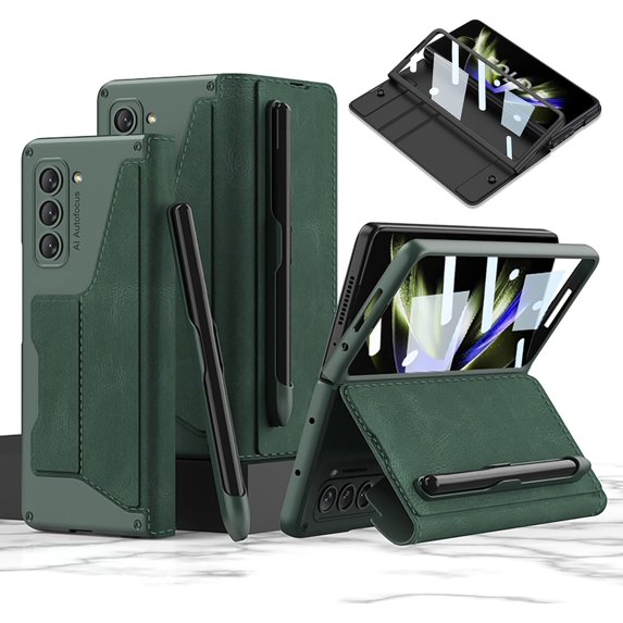 case for Samsung Z Fold 5 Case with S Pen Holder - Premium Leather Wallet Case, Built-in Screen Protector, Detachable Pen Slot - Compatible with Samsung Galaxy Z Fold 5, Cloud Green