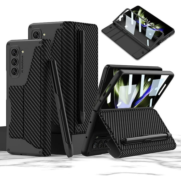 case for Samsung Z Fold 5 Case with S Pen Holder - Premium Leather Wallet Case, Built-in Screen Protector, Detachable Pen Slot - Compatible with Samsung Galaxy Z Fold 5, Carbon Fiber Pattern