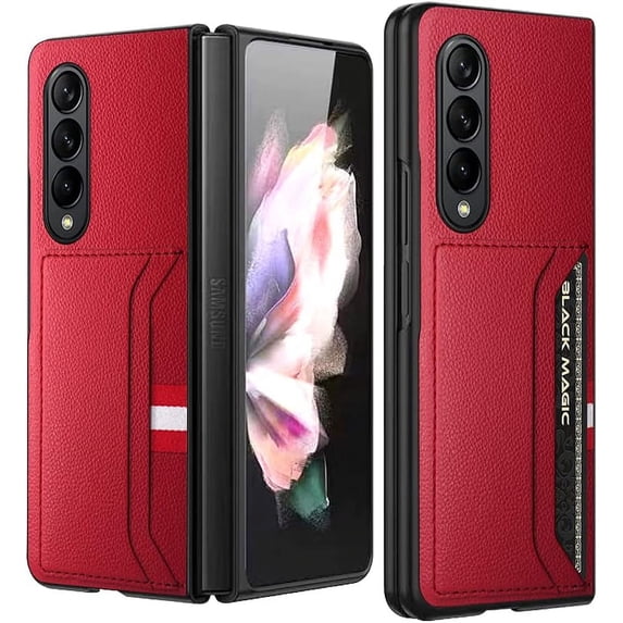 case for Samsung Z Fold4 Case Wallet, Galaxy Z Fold4 Case with Leather Wallet Card Holder Lychee Pattern Phone Case Compatible with Samsung Galaxy Z Fold4 5G, Red
