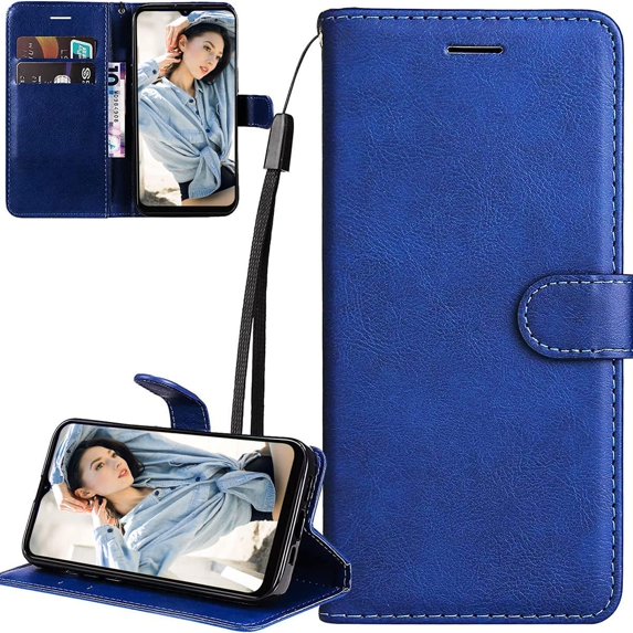case for Xiaomi Redmi A1 Wallet Phone Case with Card Holder for Women, Redmi A1 Case Luxury Simple Solid Color PU Leather Flip Case Cover for Xiaomi Redmi A1 CS Blue