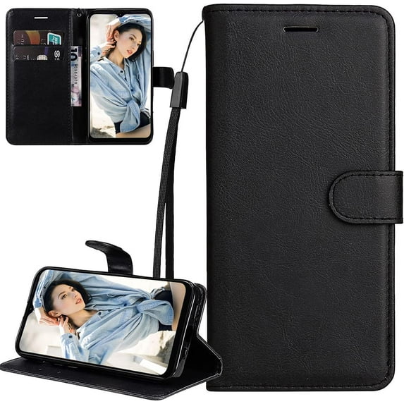 case for Xiaomi Redmi A1 Wallet Phone Case with Card Holder for Women, Redmi A1 Case Luxury Simple Solid Color PU Leather Flip Case Cover for Xiaomi Redmi A1 CS Black