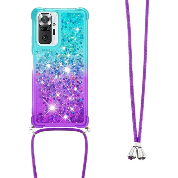 case for Xiaomi Redmi Note 10 Pro Cute Case with Strap Crossbody Gradient Quicksand Bling Sparkle Flowing Liquid Floating with Neck Cord Lanyard Strap Case for Redmi Note 10 Pro Max LSGS Bluish Violet