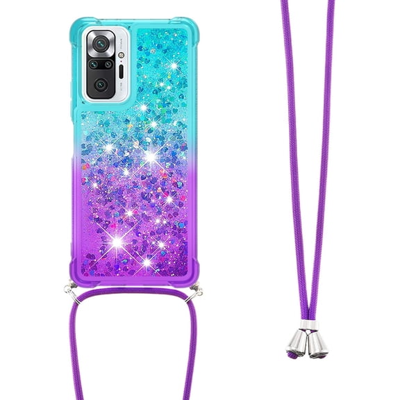 case for Xiaomi Redmi Note 10 Pro Cute Case with Strap Crossbody Gradient Quicksand Bling Sparkle Flowing Liquid Floating with Neck Cord Lanyard Strap Case for Redmi Note 10 Pro Max LSGS Bluish Violet