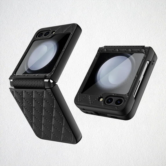 case for Z Flip 5 Case Leather, Galaxy Z Flip 5 Case with Hinge Protection Stretchable Strap & Built-in Small Screen Protector Protective Phone Case for Samsung Galaxy Z Flip 5, Black