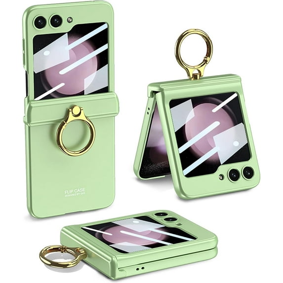 case for Z Flip 5 Case with Ring - Hinge Protection, Galaxy Z Flip 5 Case Built-in Screen Protector - Magnetic Hinge Protective Phone Case for Galaxy Z Flip 5, Matcha Green