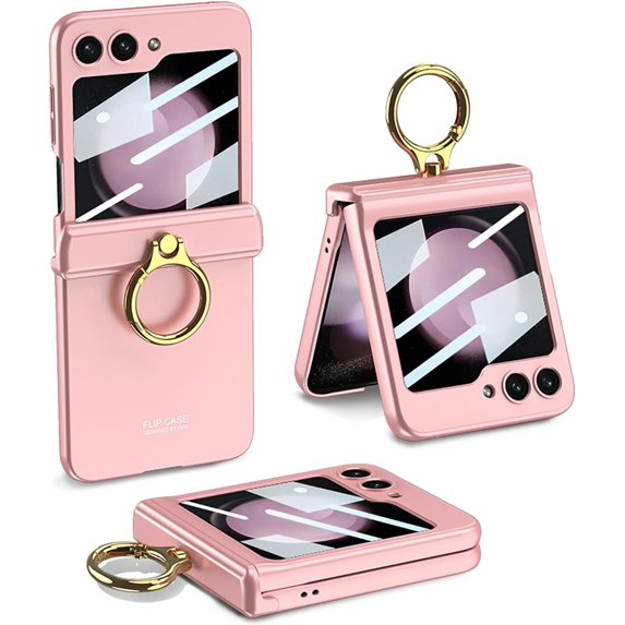 case for Z Flip 5 Case with Ring - Hinge Protection, Galaxy Z Flip 5 Case Built-in Screen Protector - Magnetic Hinge Protective Phone Case for Galaxy Z Flip 5, Sweet Pink