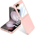 thumbnail image 1 of case for Z Flip 5 Case - Ultra-Thin Folding Shell with Electroplated Metal Lens Frame - Built-in Screen Protector Protection Case for Samsung Galaxy Z Flip 5, Pink, 1 of 9