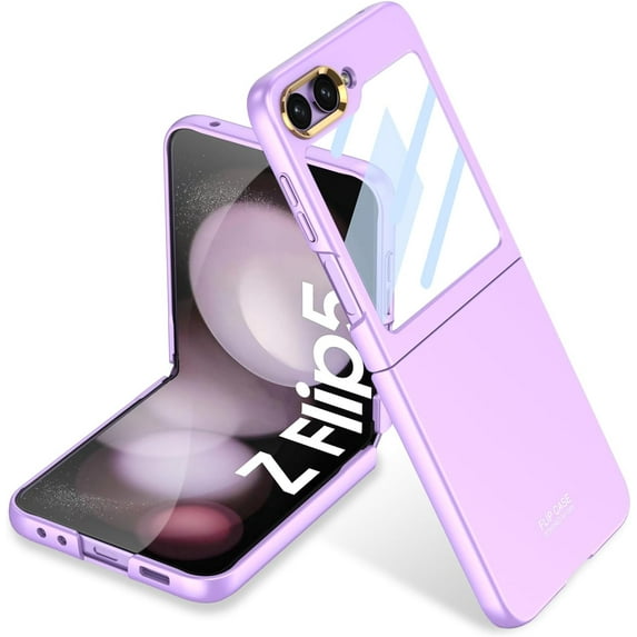 case for Z Flip 5 Case - Ultra-Thin Folding Shell with Electroplated Metal Lens Frame - Built-in Screen Protector Protection Case for Samsung Galaxy Z Flip 5, Purple
