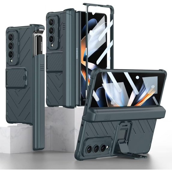 case for Z Fold4 Case with Hinge Protection, Galaxy Z Fold4 Case with Built-in Screen Protector & Kickstand & S Pen Slot Case for Samsung Galaxy Z Fold4, Empty Mountain Green