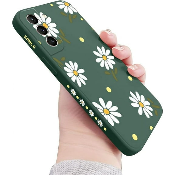 case for Galaxy S22+ Plus 5G Case - Cute Daisy Pattern, Full Camera Lens Protection, Shockproof TPU Bumper, Liquid Silicone Cover, 6.7" - Green