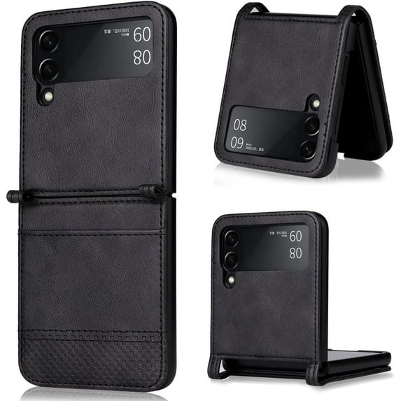 case for Galaxy Z Flip 4 Case Wallet, Ultra -Thin Retro Style with Card Holder Samsung Flip 4 Case Compatible with Samsung Galaxy Z Flip4 5G, Black