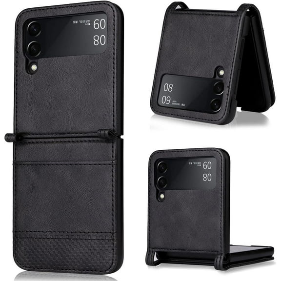 case for Galaxy Z Flip 4 Case Wallet, Ultra -Thin Retro Style with Card Holder Samsung Flip 4 Case Compatible with Samsung Galaxy Z Flip4 5G, Black