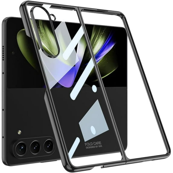 case for Galaxy Z Fold 5 Case Clear with Screen Protector Electroplating Border Design Protective Cover for Samsung Galaxy Z Fold 5, Bright Black