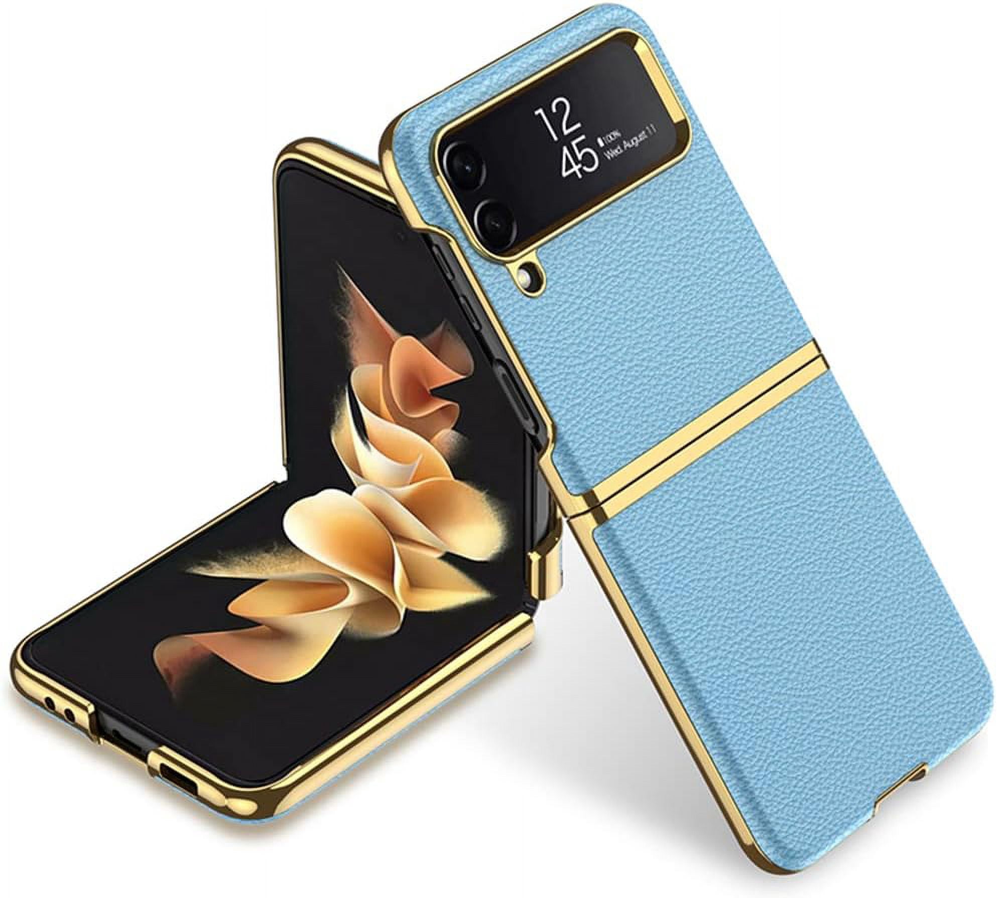 case for Samsung Z Flip 4 Case Leather, Galaxy Z Flip 4 Case Electroplate Phone Case Compatible with Samsung Galaxy Z Flip 4 5G, Blue