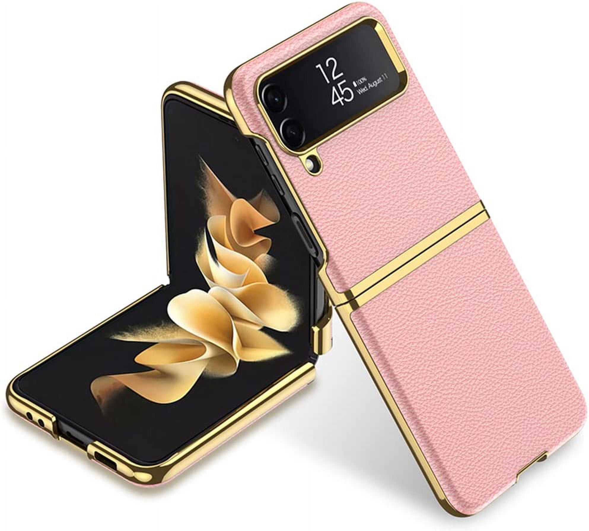 case for Samsung Z Flip 4 Case Leather, Galaxy Z Flip 4 Case Electroplate Phone Case Compatible with Samsung Galaxy Z Flip 4 5G, Pink