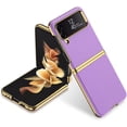 thumbnail image 1 of case for Samsung Z Flip 4 Case Leather, Galaxy Z Flip 4 Case Electroplate Phone Case Compatible with Samsung Galaxy Z Flip 4 5G, Purple, 1 of 9