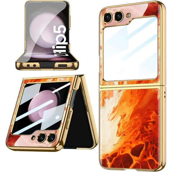 case for Samsung Z Flip 5 Case Ultra-Thin Electroplated Glass Protective Cover for Samsung Galaxy Z Flip 5 Case, Agate Red