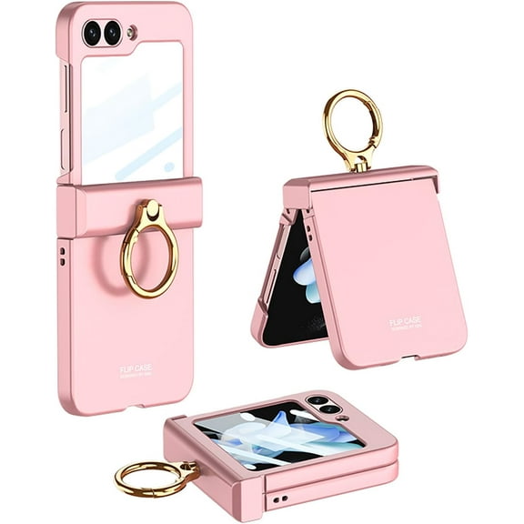 case for Samsung Z Flip 5 Case with Hinge Protection & Ring Holder Small Screen Protection Cover for Galaxy Z Flip 5 Case, Pink