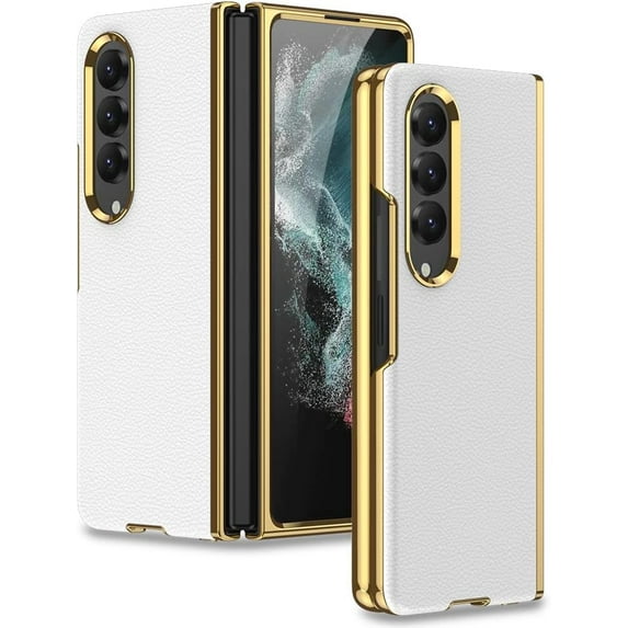 case for Samsung Z Fold 4 Case Leather, Galaxy Z Fold 4 Case Electroplate Phone Case Compatible with Samsung Galaxy Z Fold 4 5G, Silver White